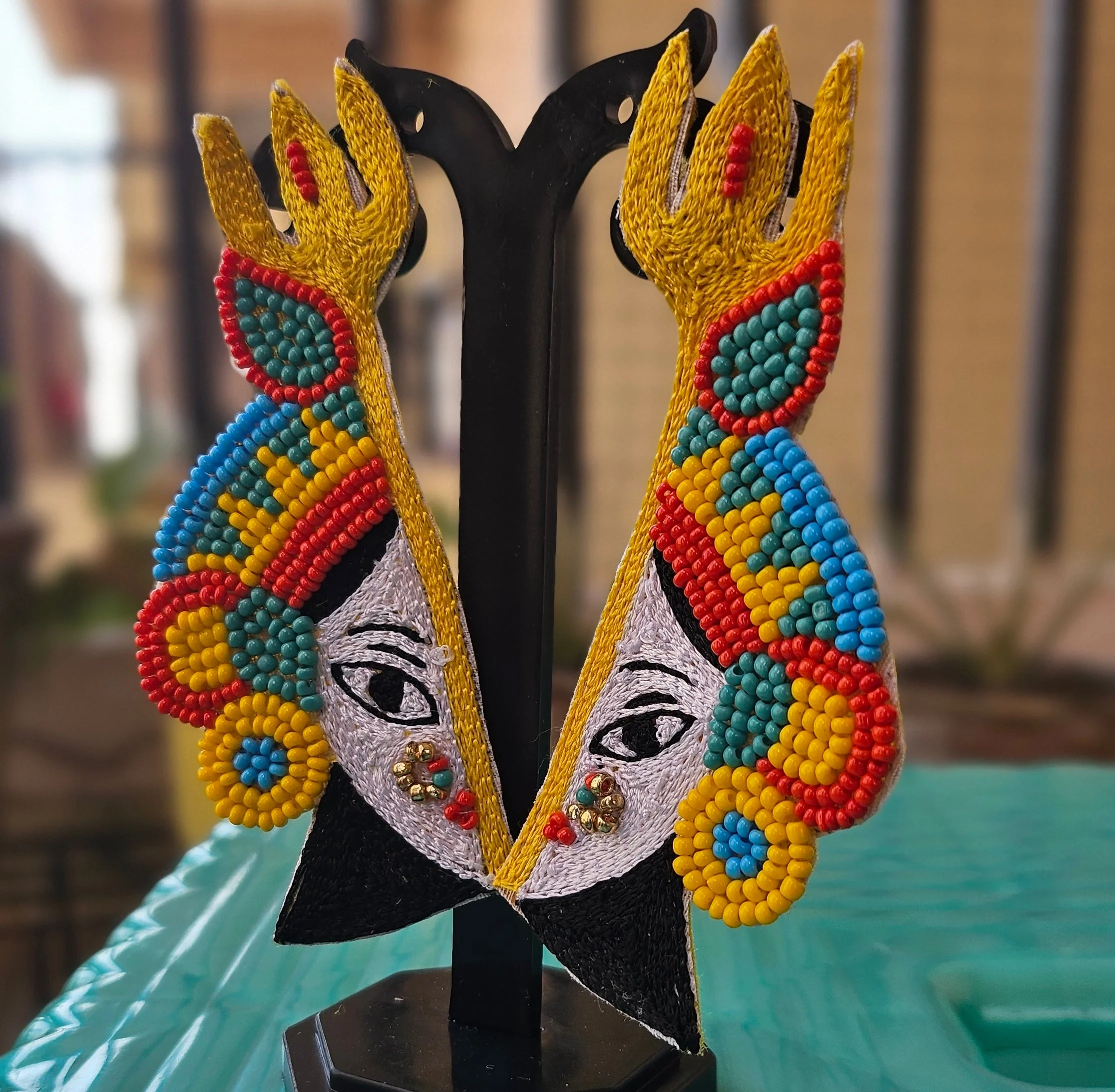 Goddess Handcrafted Tribal Art Statement Earrings - Image 3