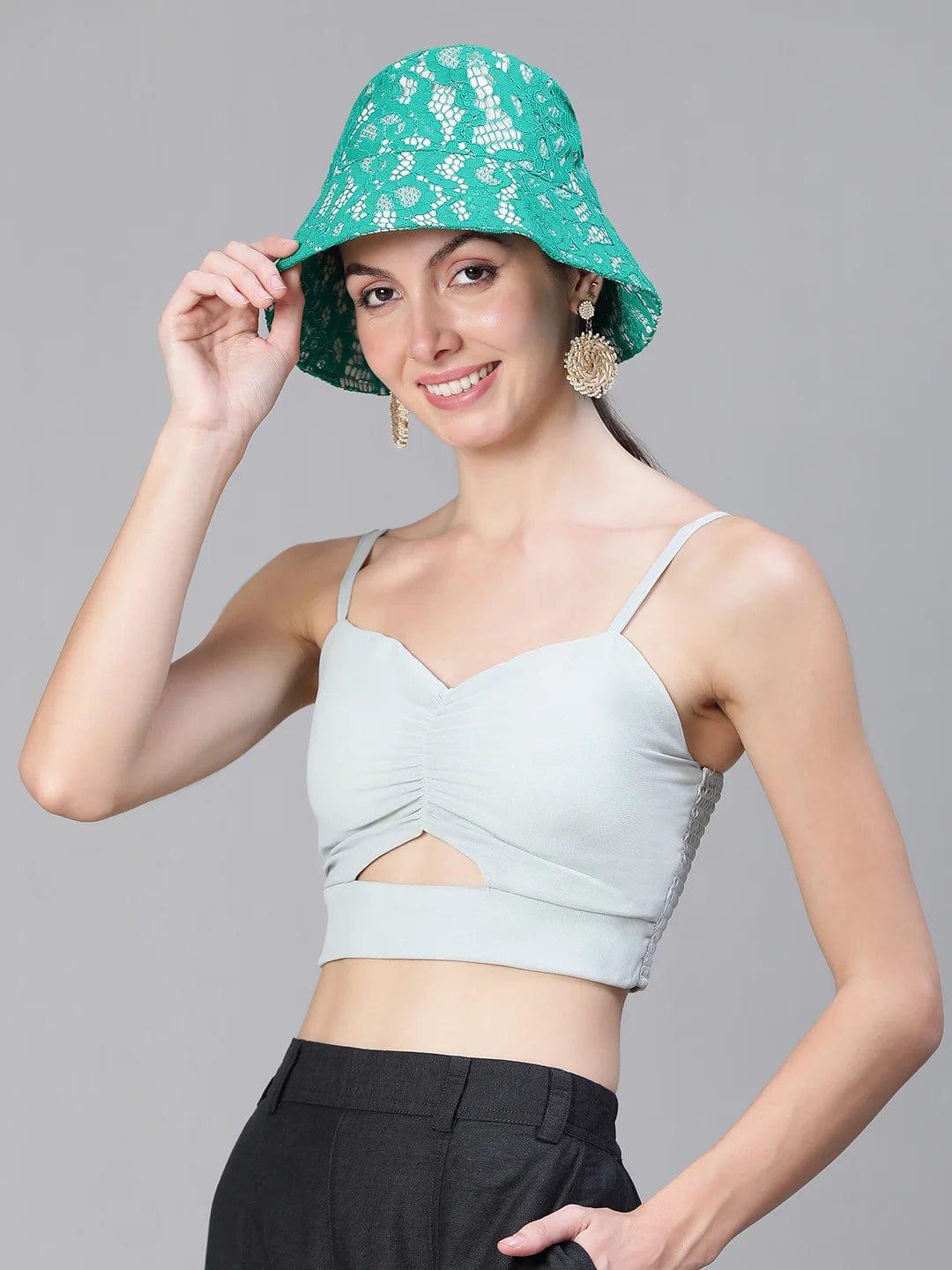 Godly Green Lace Fabric Women Bucket Hat For Summer Fun - Image 4