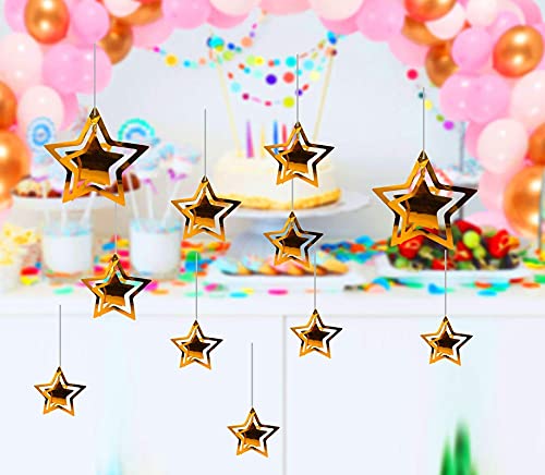 Gold 3D Star Shape Hanging Party Decoration Kit (Pack of 11) - Image 3