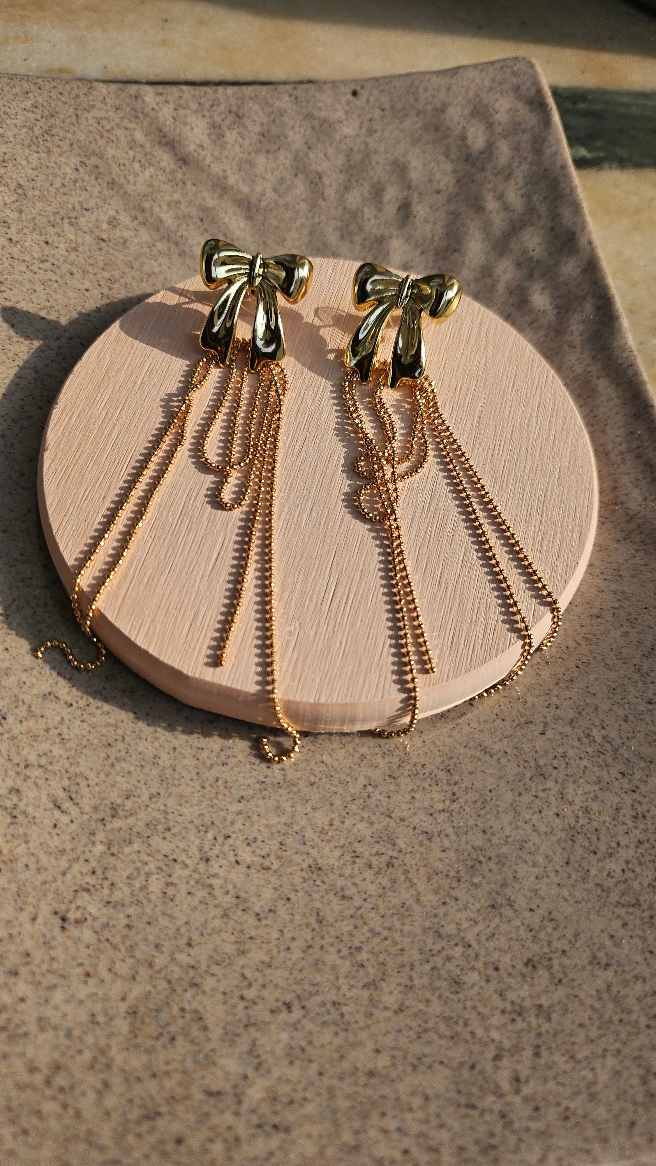 Gold Bow Chain Drop Earrings - Image 3
