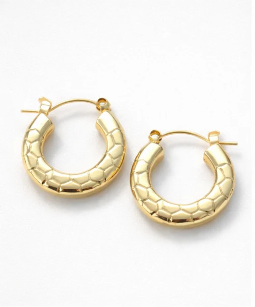 Gold Chunky Textured Hoops - Image 2
