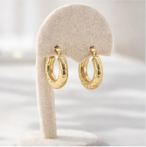 Gold Chunky Textured Hoops - Image 6