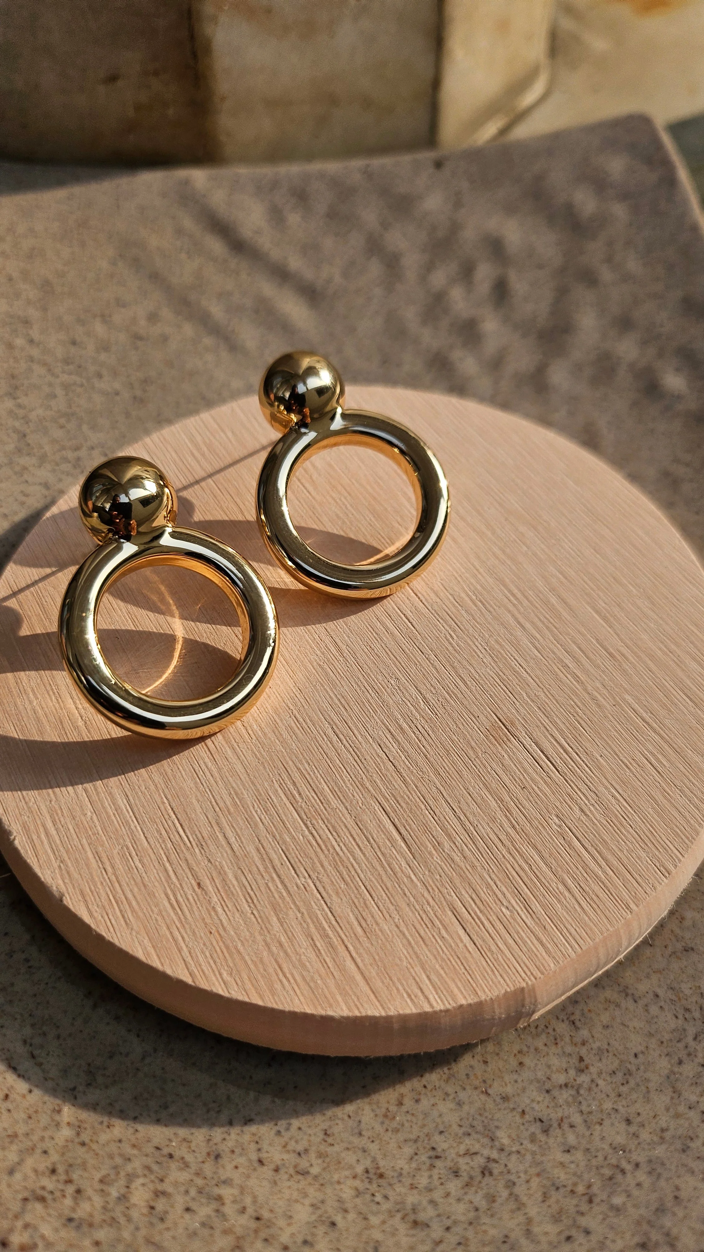 Gold Circle Drop Earrings - Image 3