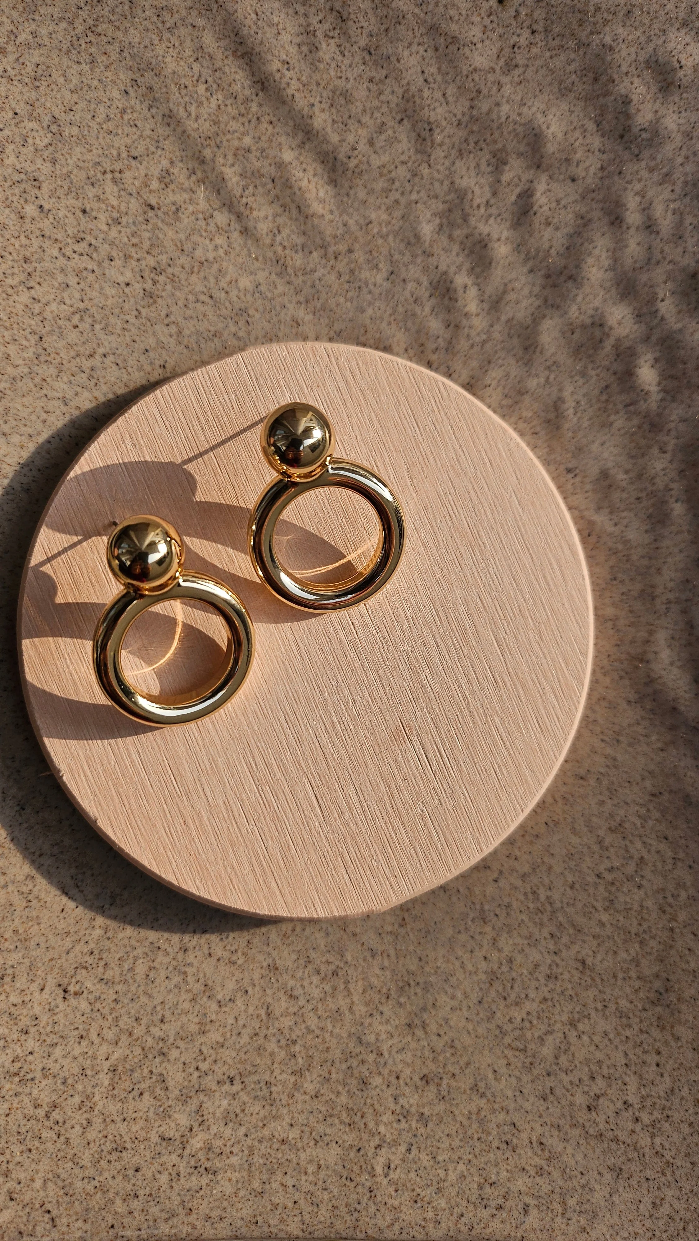 Gold Circle Drop Earrings - Image 4