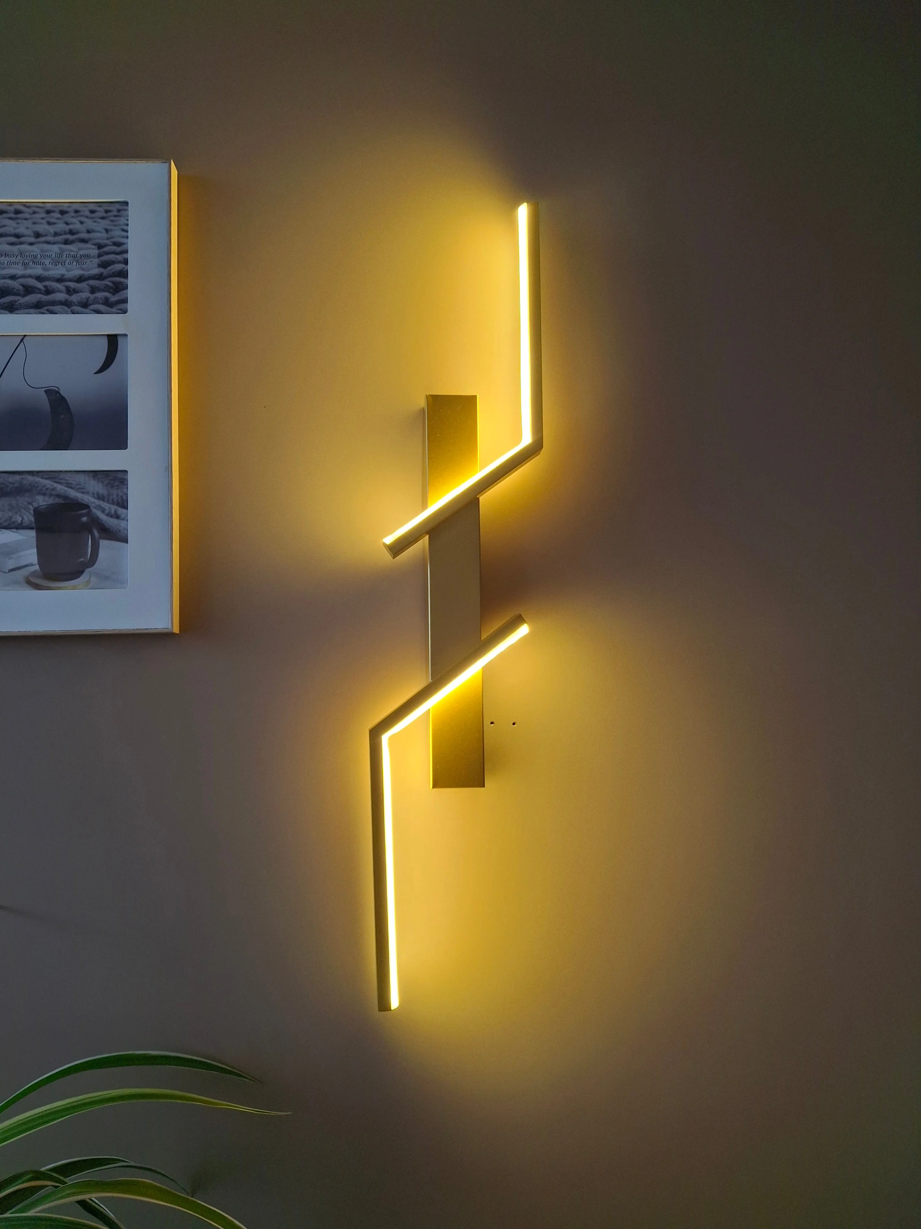 Gold Coated Long Zig Zac Wall Light - Image 4