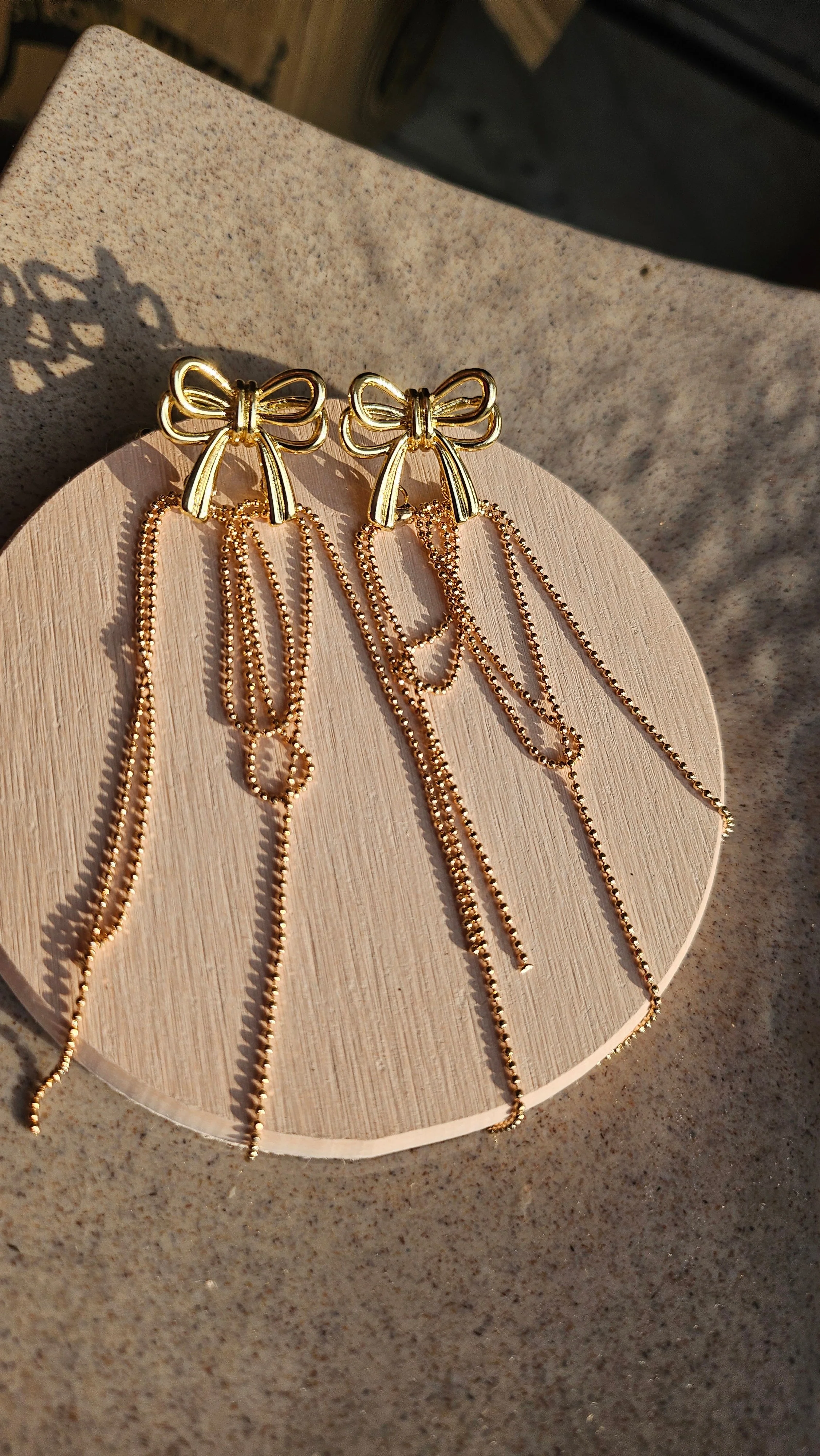 Gold Delicate Bow Chain Earrings - Image 3