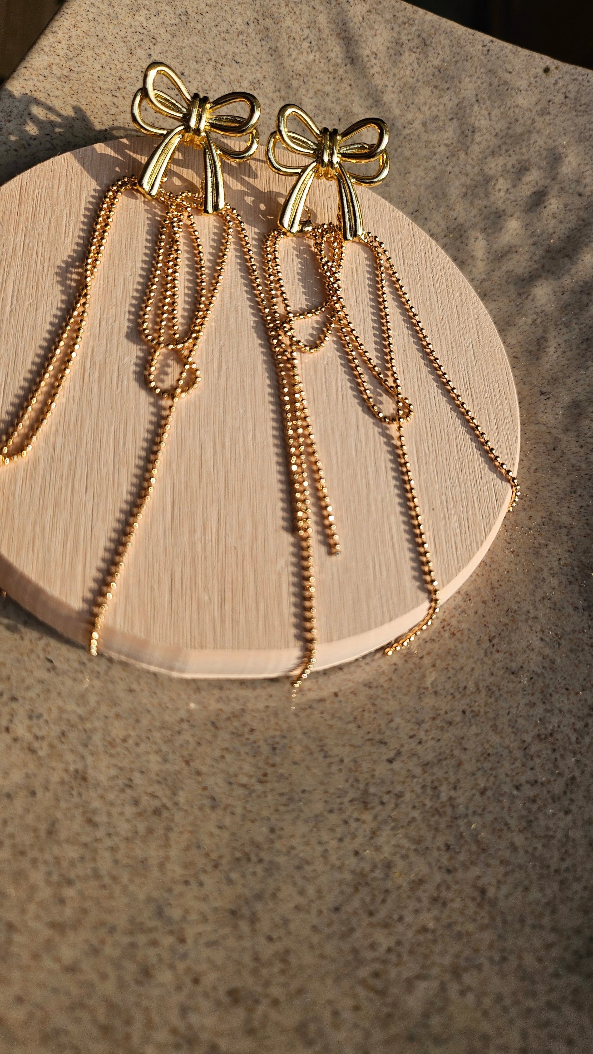 Gold Delicate Bow Chain Earrings - Image 5