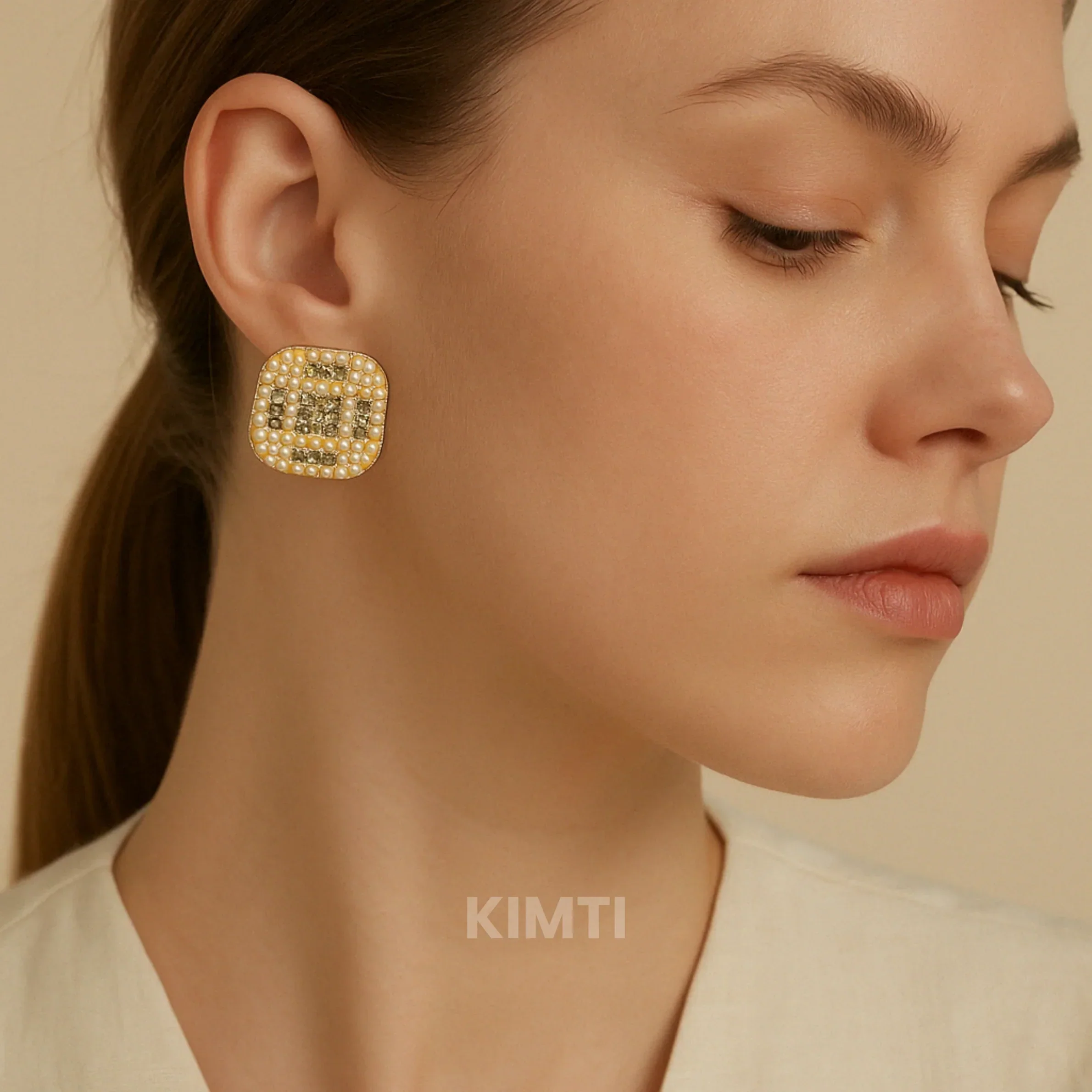 Gold Geometric Stud Earring - Image 2