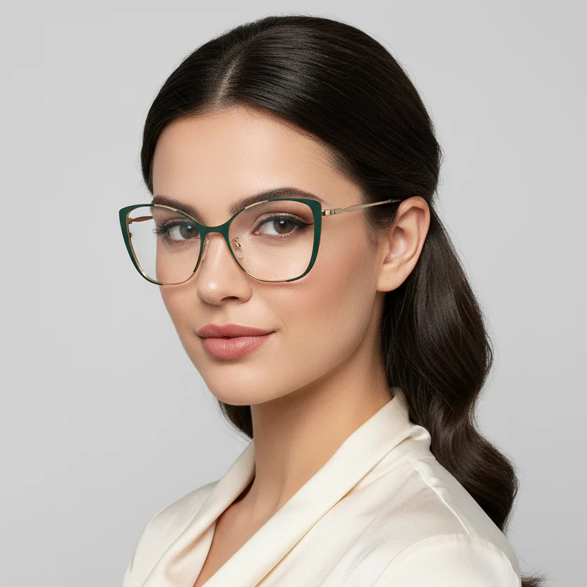 Gold Green Cat eye Eyeglasses for women