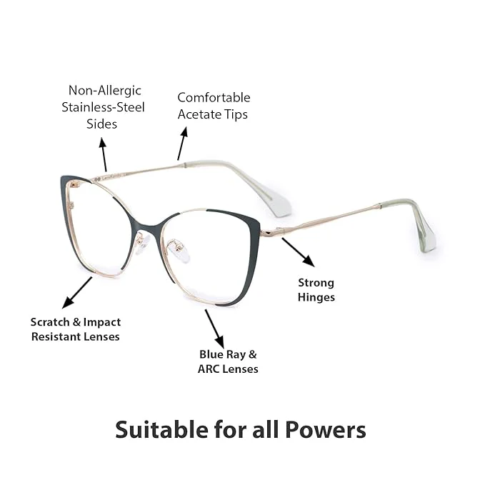 Gold Green Cat eye Eyeglasses for women - Image 5