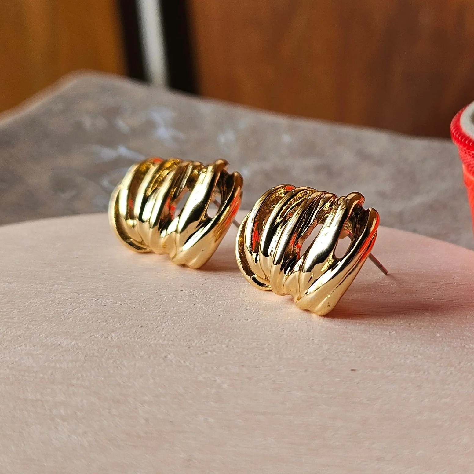 Gold Layered Stud Earrings - Image 2