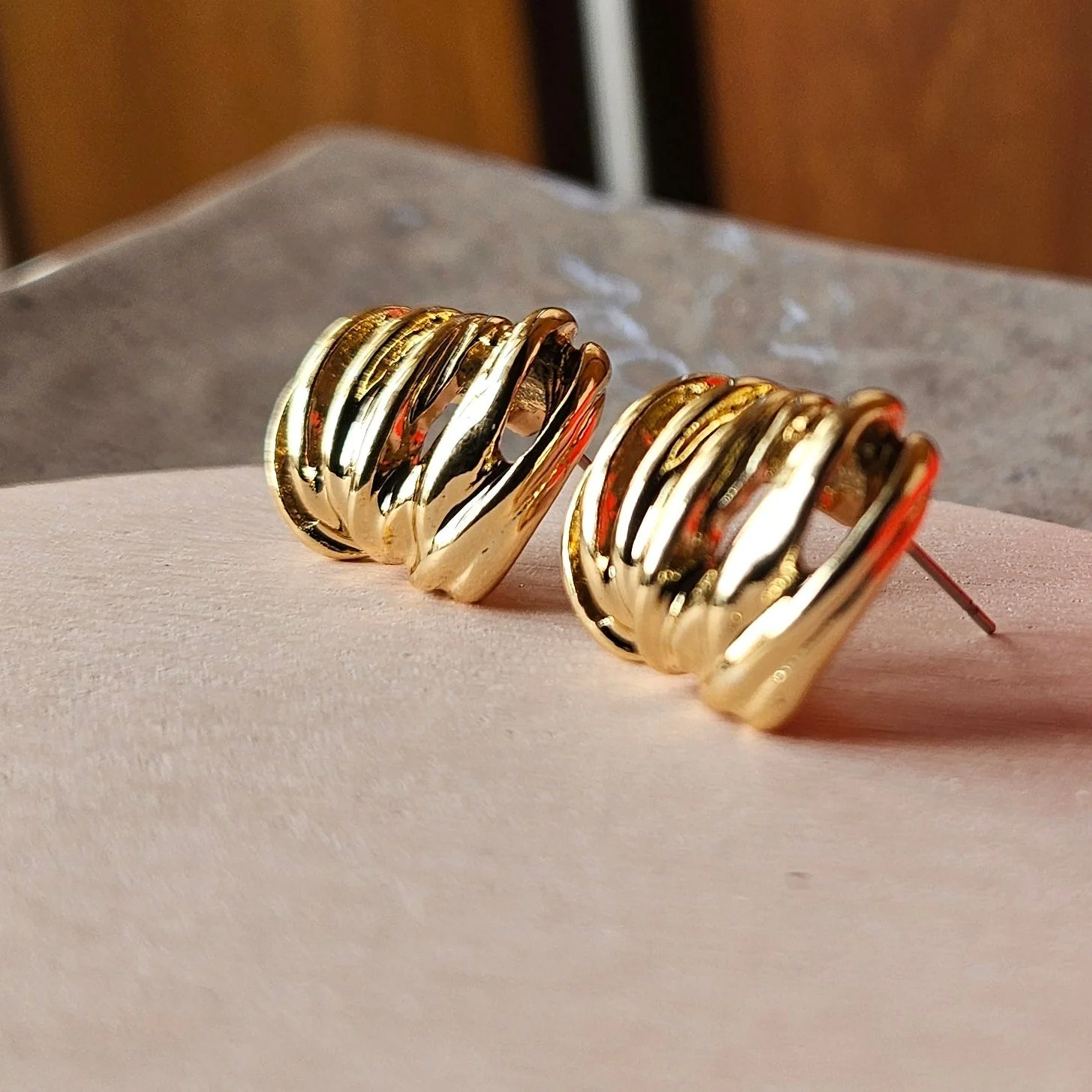 Gold Layered Stud Earrings - Image 4