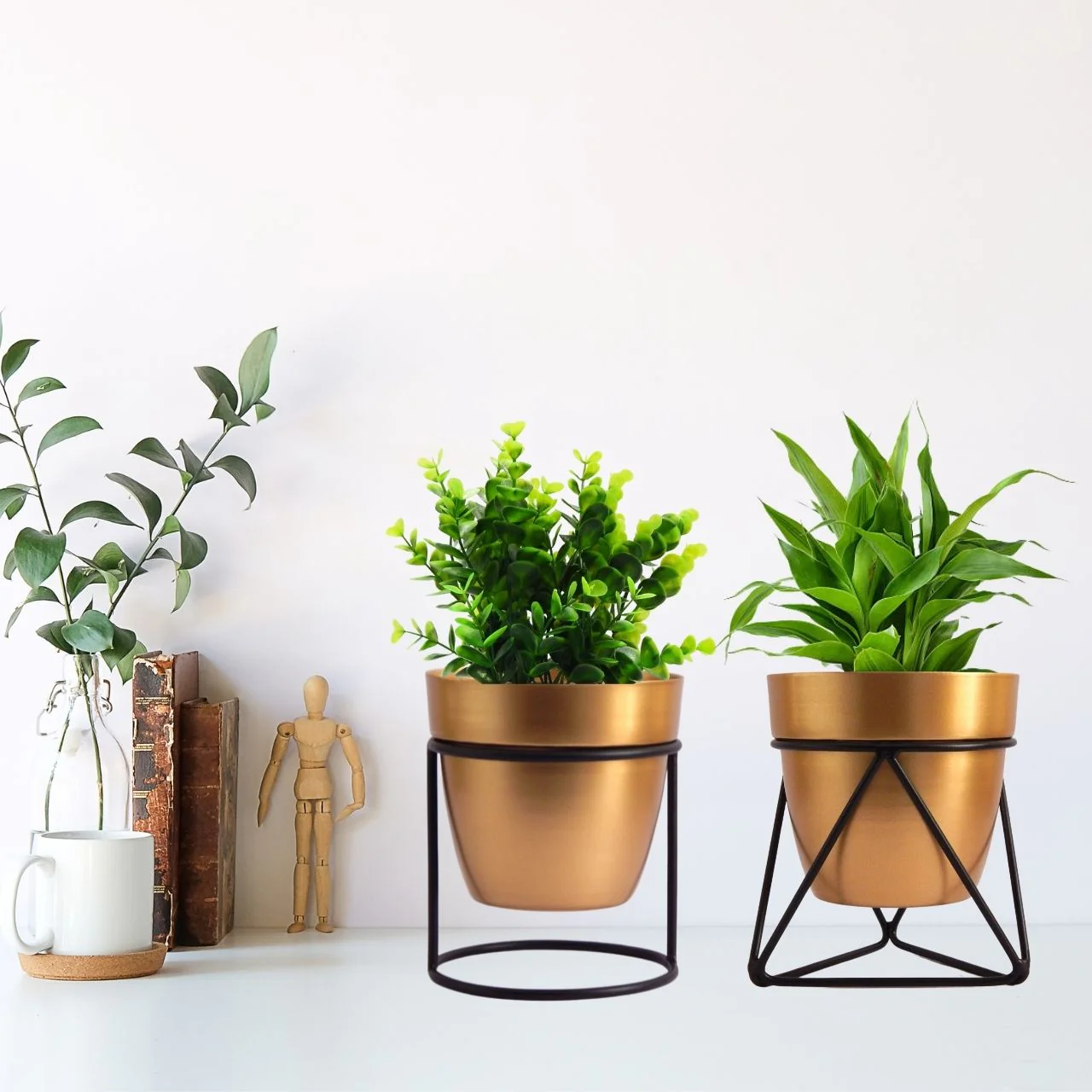 Gold Metal Planter Pot with Black Stand - Image 2