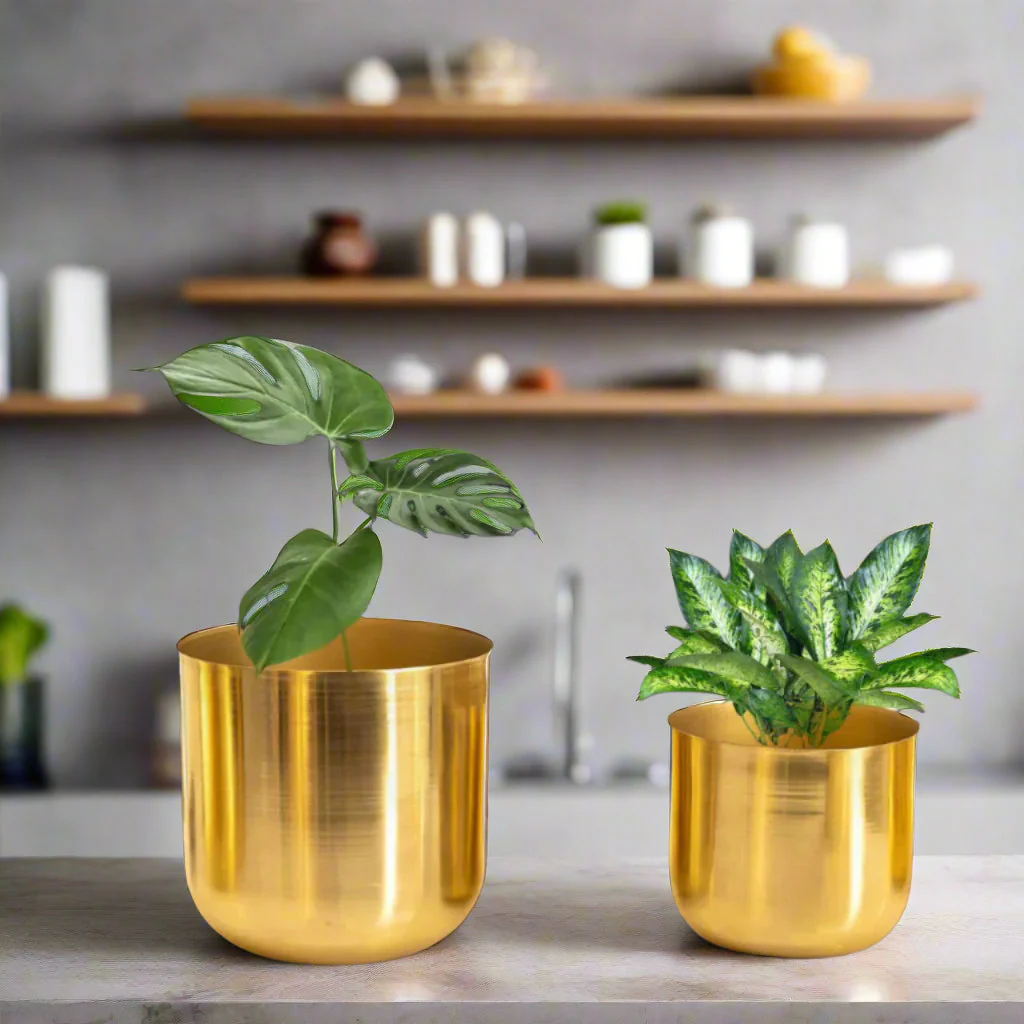 Gold Metal Planters | Big Planter & Small Planter - Image 2