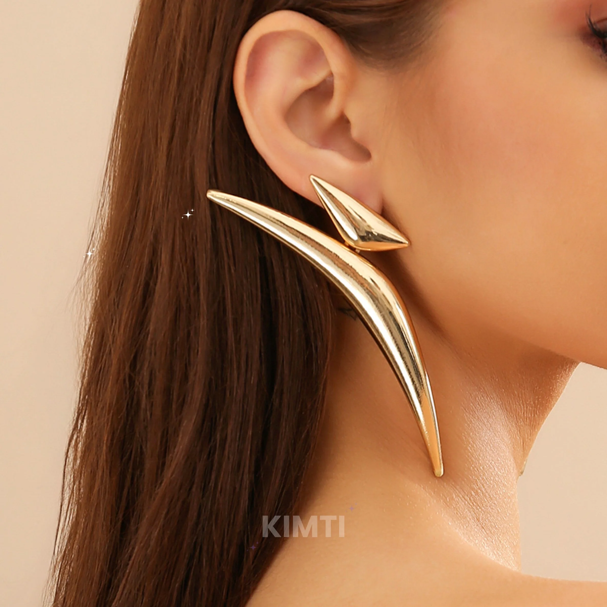 Gold Moon Stud Earrings - Image 2