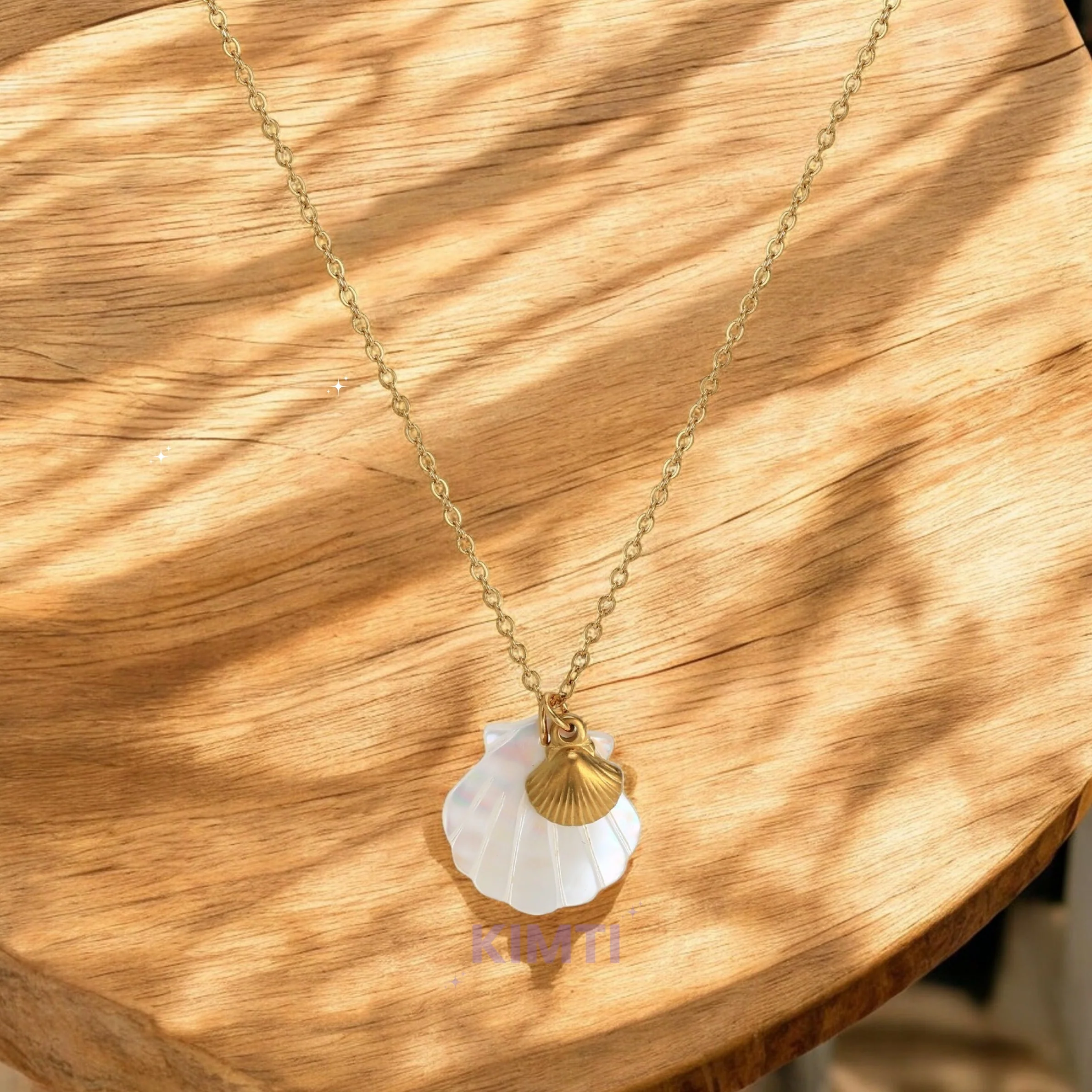 Gold Natural Seashell Cute Design Pendant Anti Tarnish Necklace - Image 4