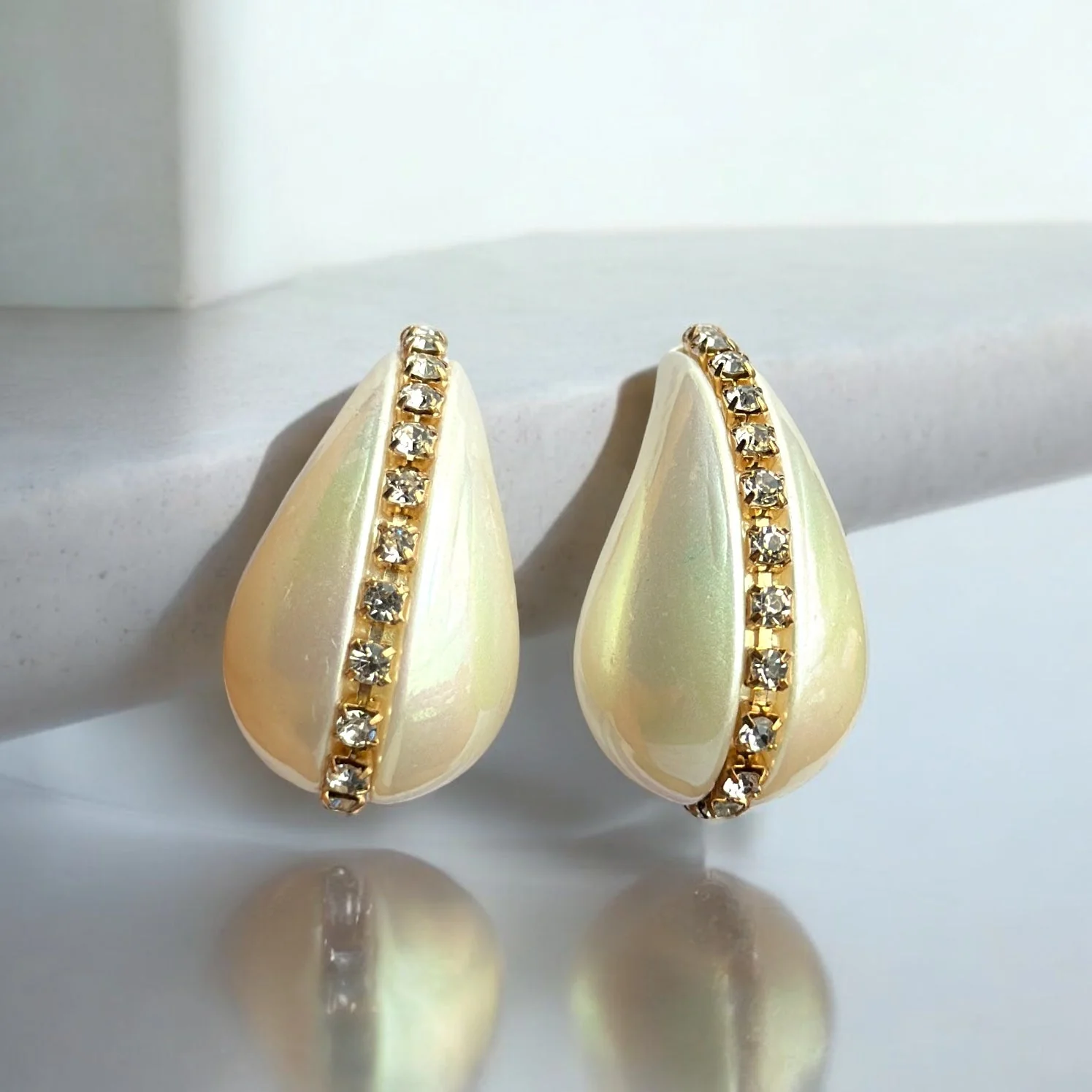 Gold Pearl Drop Stud Earring - Image 3