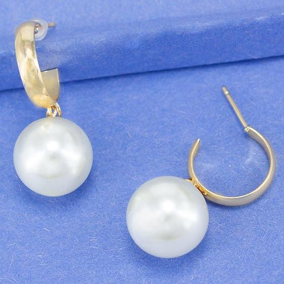 Gold Pearl Hoop Earring - Image 3