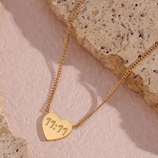 Gold-Plated Anti Tarnish 11:11 Heart Themed Angel Make a Wish Pendant - Image 2