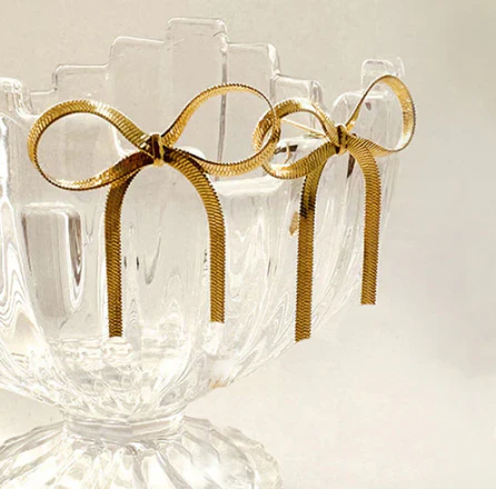 Gold Plated Anti Tarnish Bow Themed Drop Earrings - Image 2