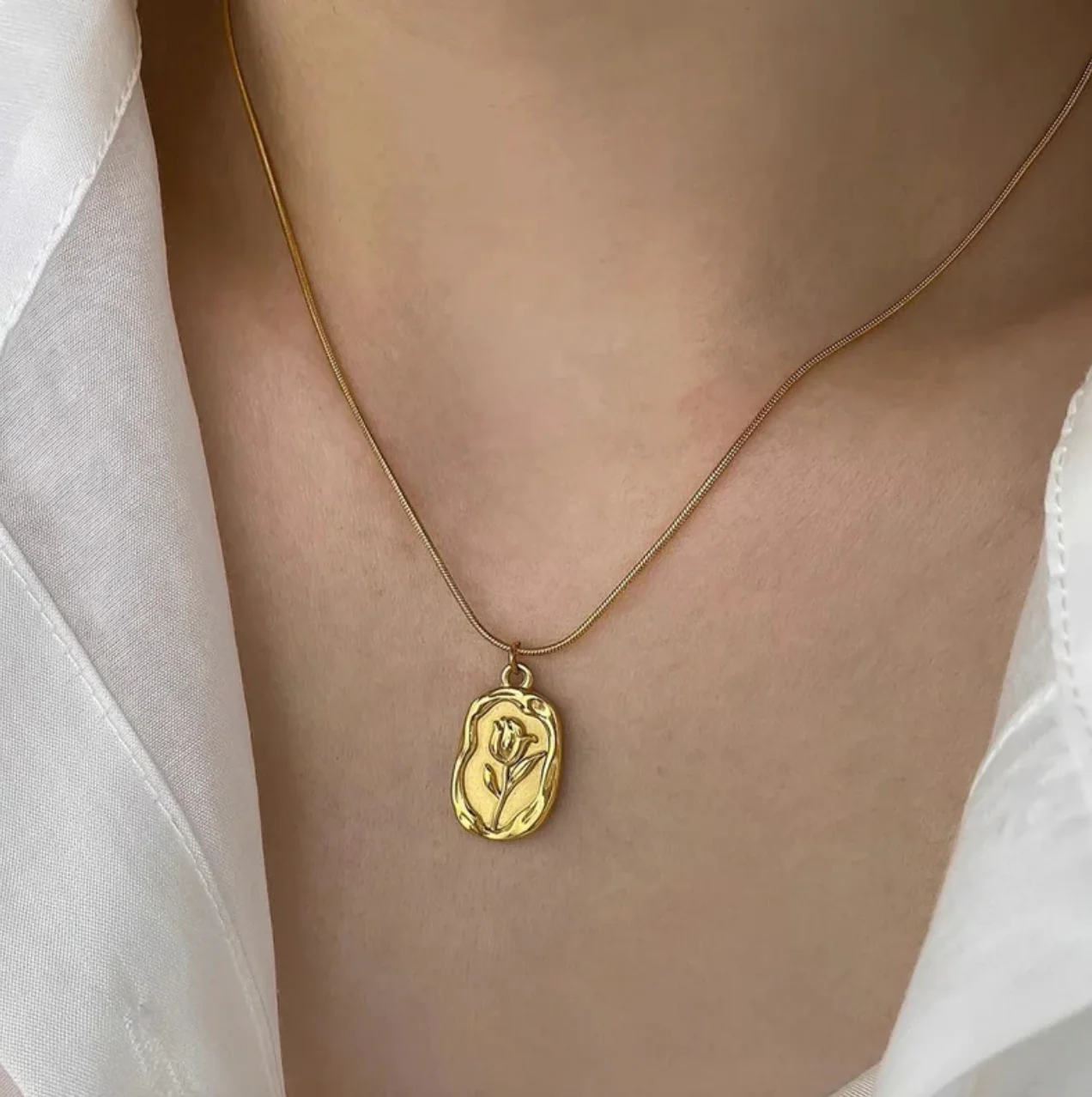 Gold Plated Anti Tarnish Rose Themed Pendant - Image 12