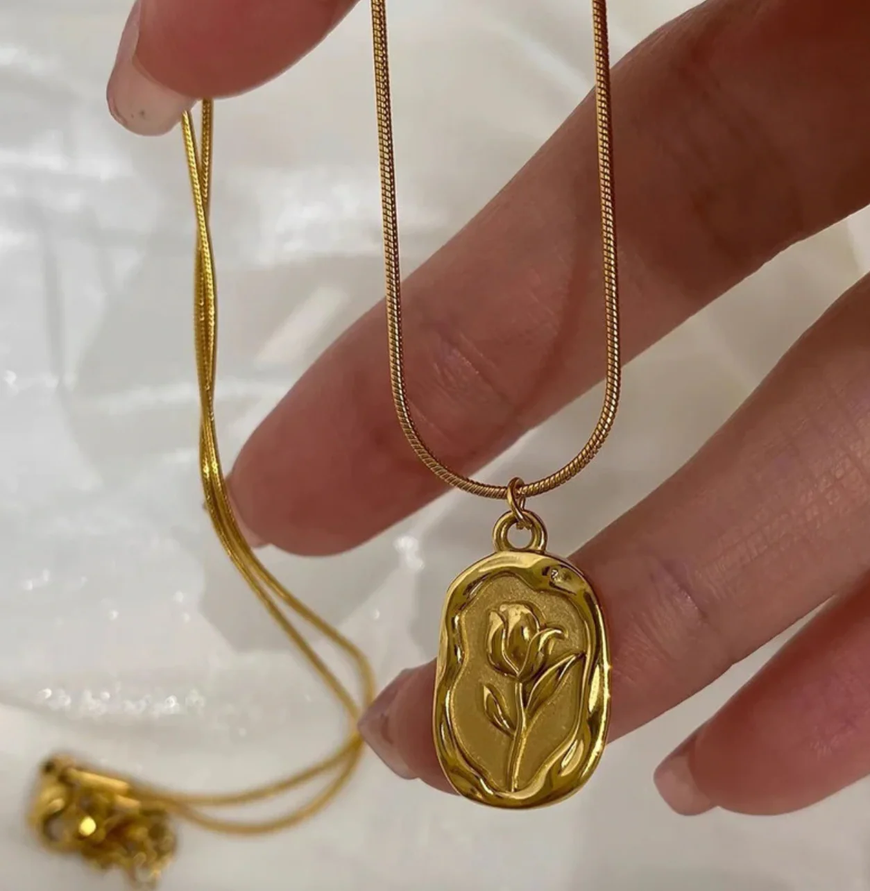 Gold Plated Anti Tarnish Rose Themed Pendant - Image 5