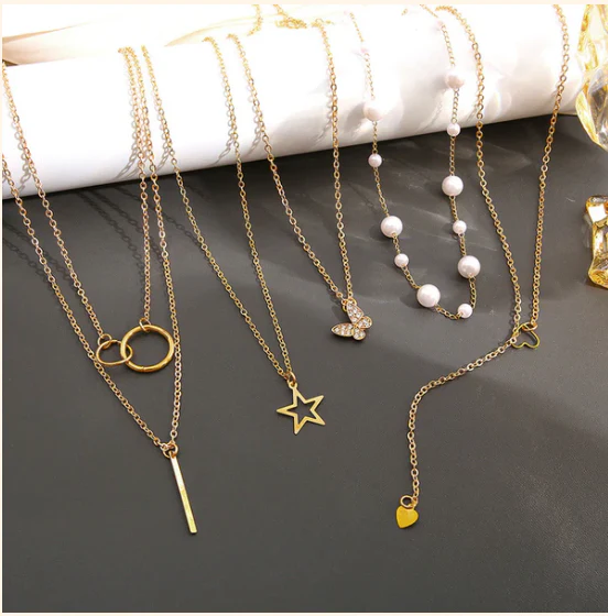 Gold Plated Butterfly inspired Set of 5 Layered Necklace For Women - Image 3