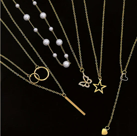 Gold Plated Butterfly inspired Set of 5 Layered Necklace For Women - Image 4