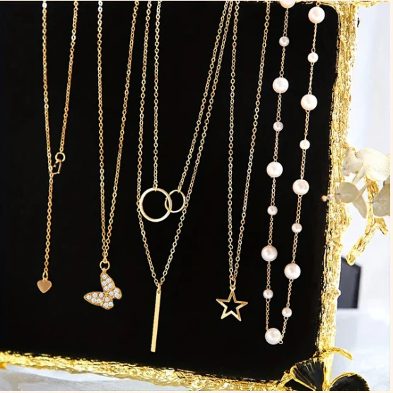 Gold Plated Butterfly inspired Set of 5 Layered Necklace For Women - Image 5