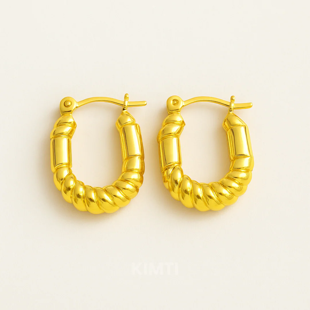 Gold-Plated Geometric Hoop Anti Tarnish Earring - Image 3