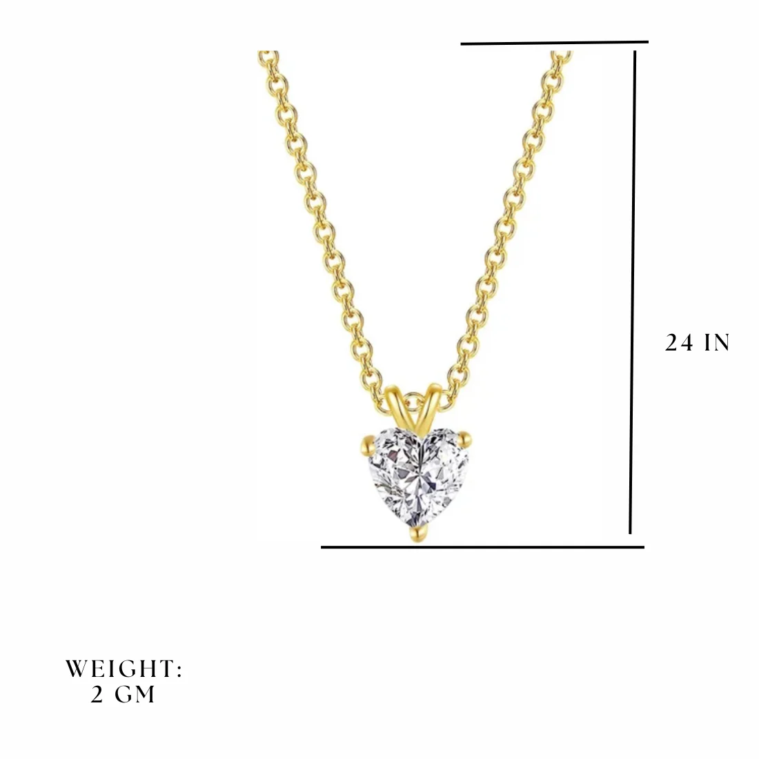 Gold Plated Love Shaped Solitaire Pendant With Link Chain For Women & Girls, Cubic Zircon Heart Pendant Locket (Gold) - Image 3