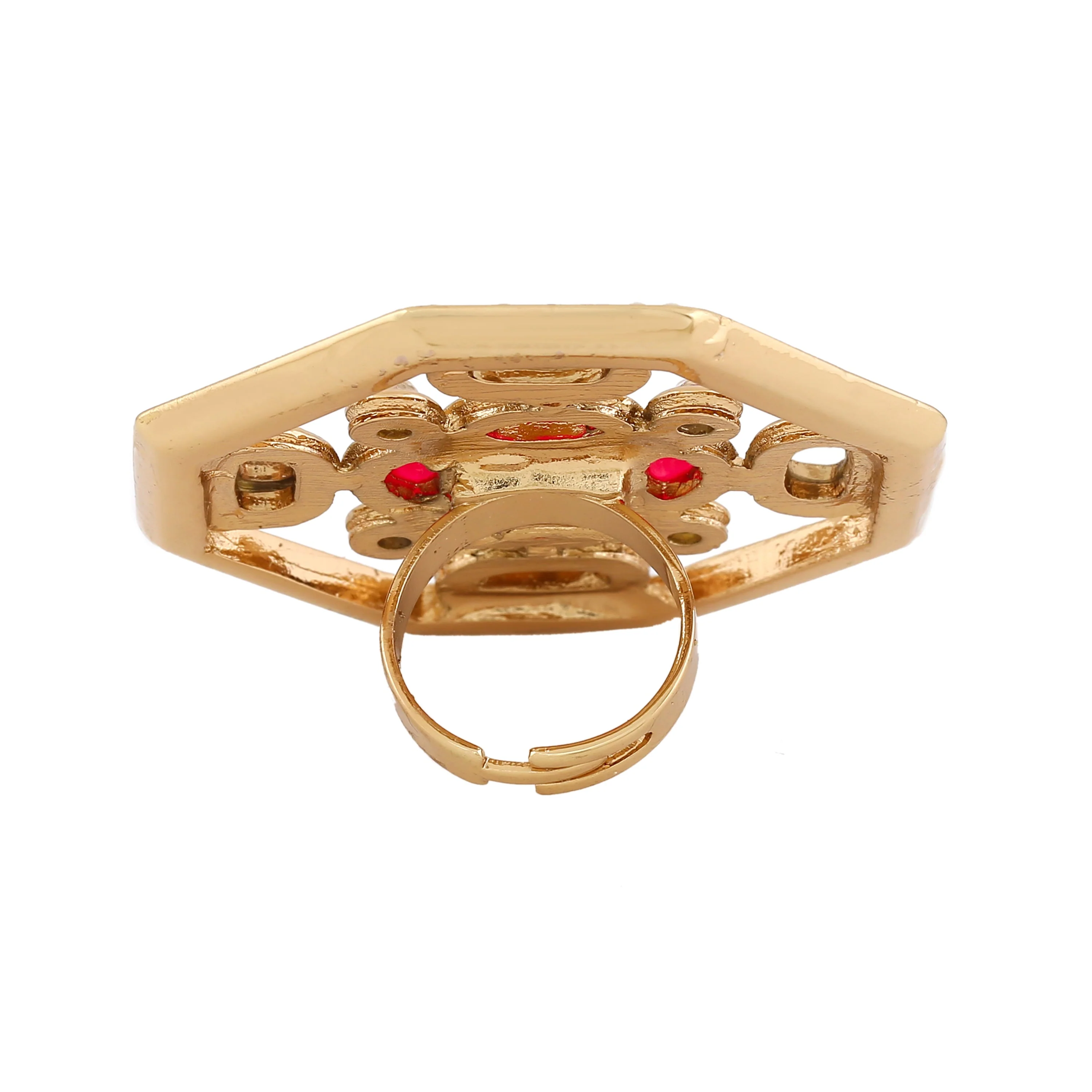 Gold Plated Polki White And Pink Kundan Ethnic Traditional Maharani Ring - Image 5