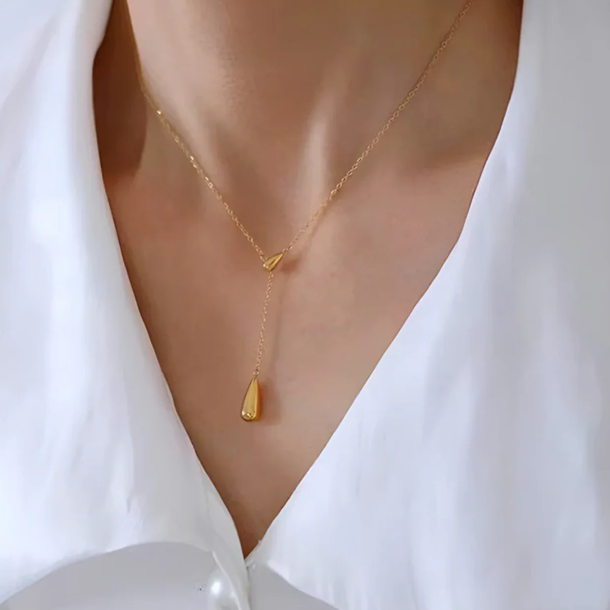 Gold Plated Stainless Steel Anti Tarnish Teardrop Pendant - Image 2