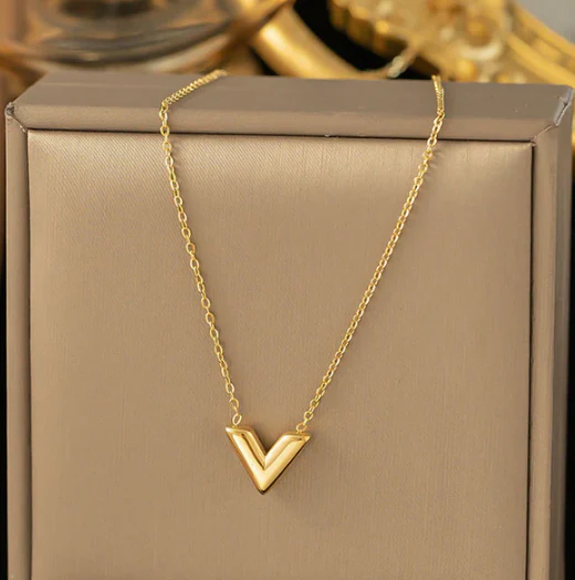 Gold Plated Stainless Steel Anti Tarnish V-Shaped Pendant For Women - Image 2