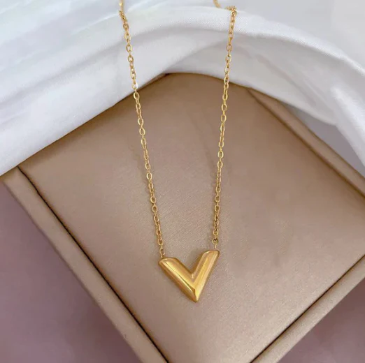 Gold Plated Stainless Steel Anti Tarnish V-Shaped Pendant For Women - Image 3
