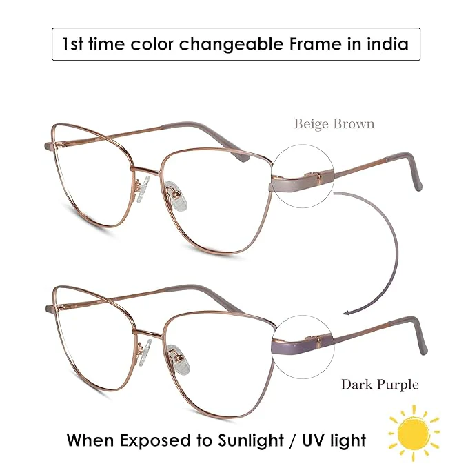 Gold Purple Cat eye Colored Changing Eyeglasses For Women - Image 3