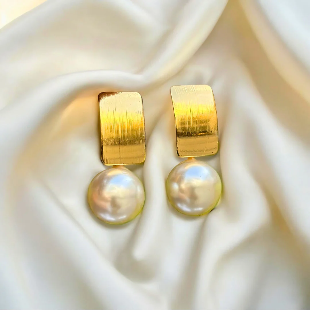 Gold Rectangular Pearl Stud Earring — Buy Any 5 for Rs. 599 - Image 3