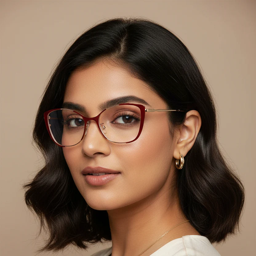 Gold Red Cat eye Eyeglasses & Computer Glasses For Women