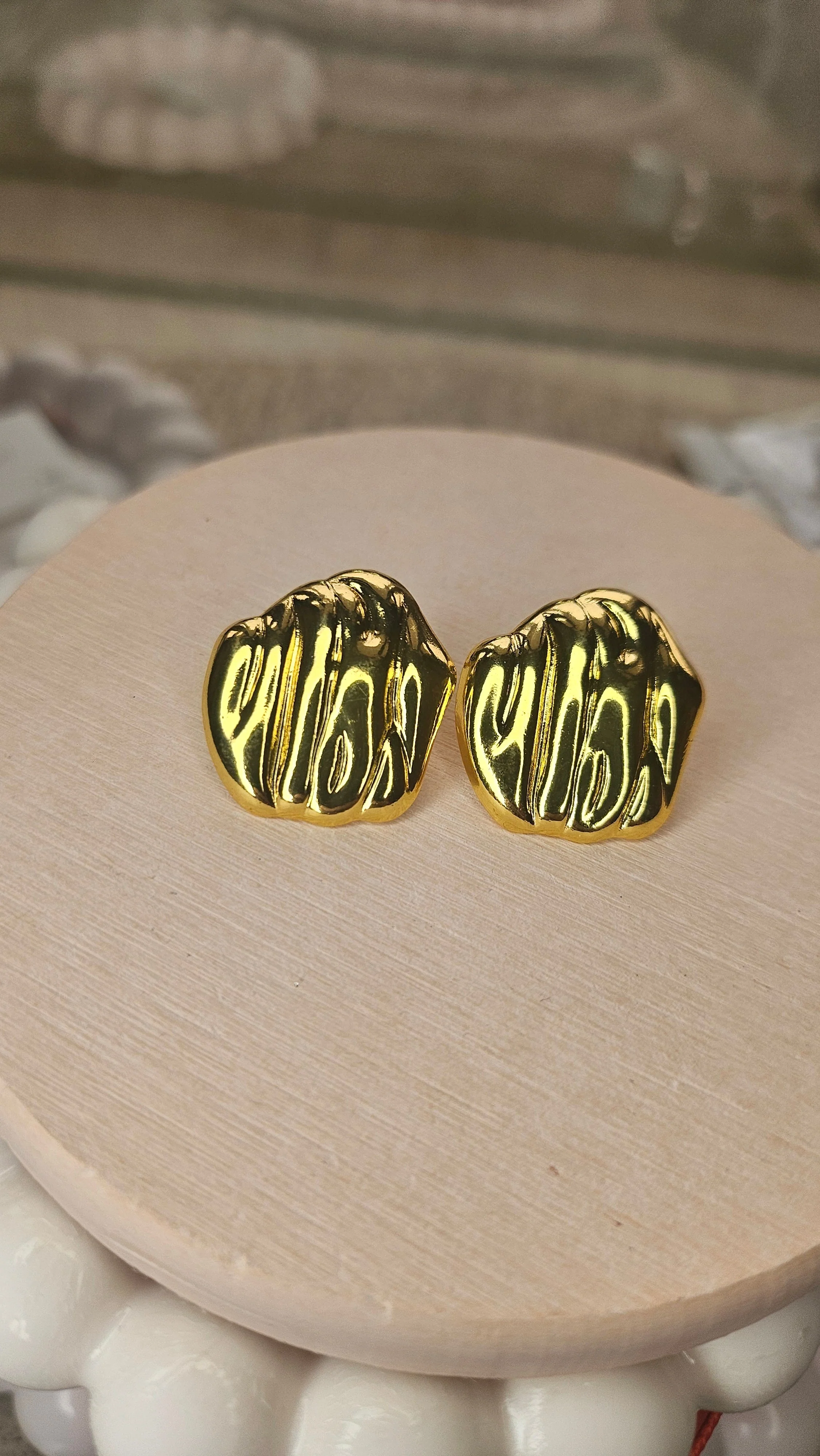Gold Sculpted Stud Earrings - Image 3
