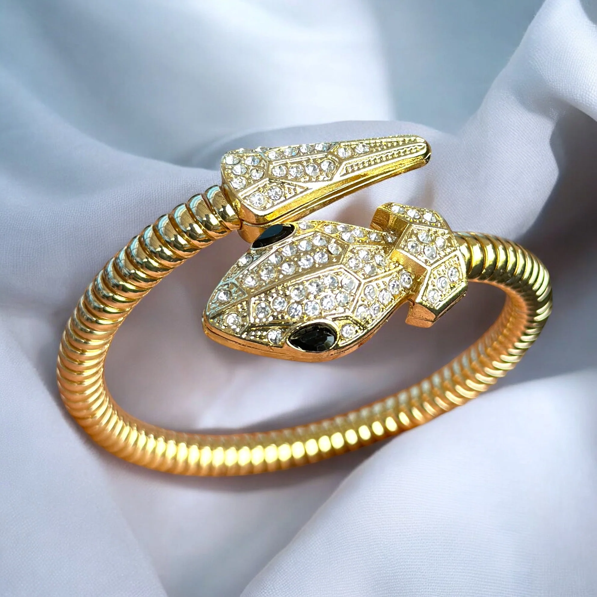 Gold Snake Diamond Cuff Bracelet - Image 3