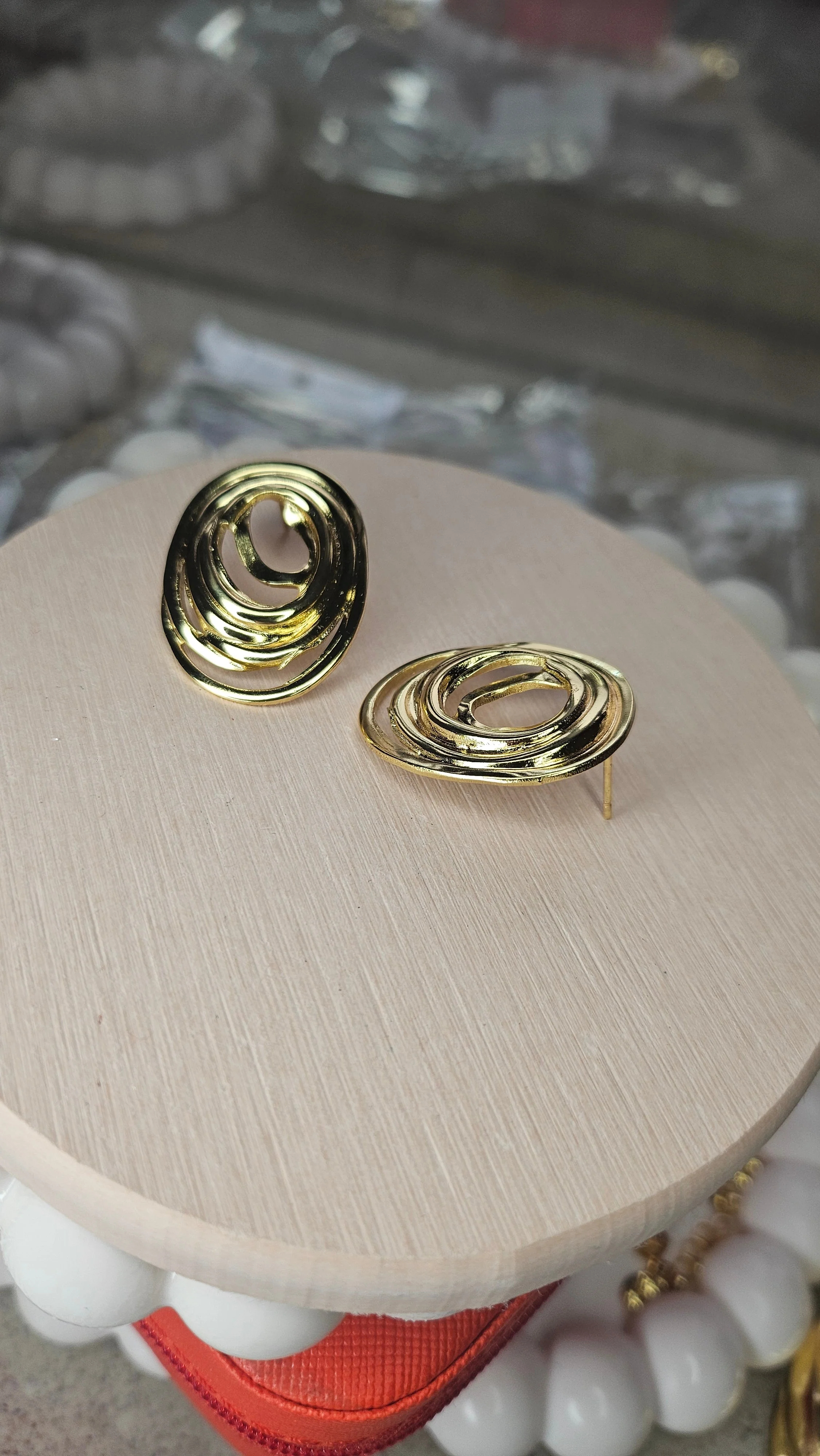 Gold Swirl Stud Earrings - Image 3