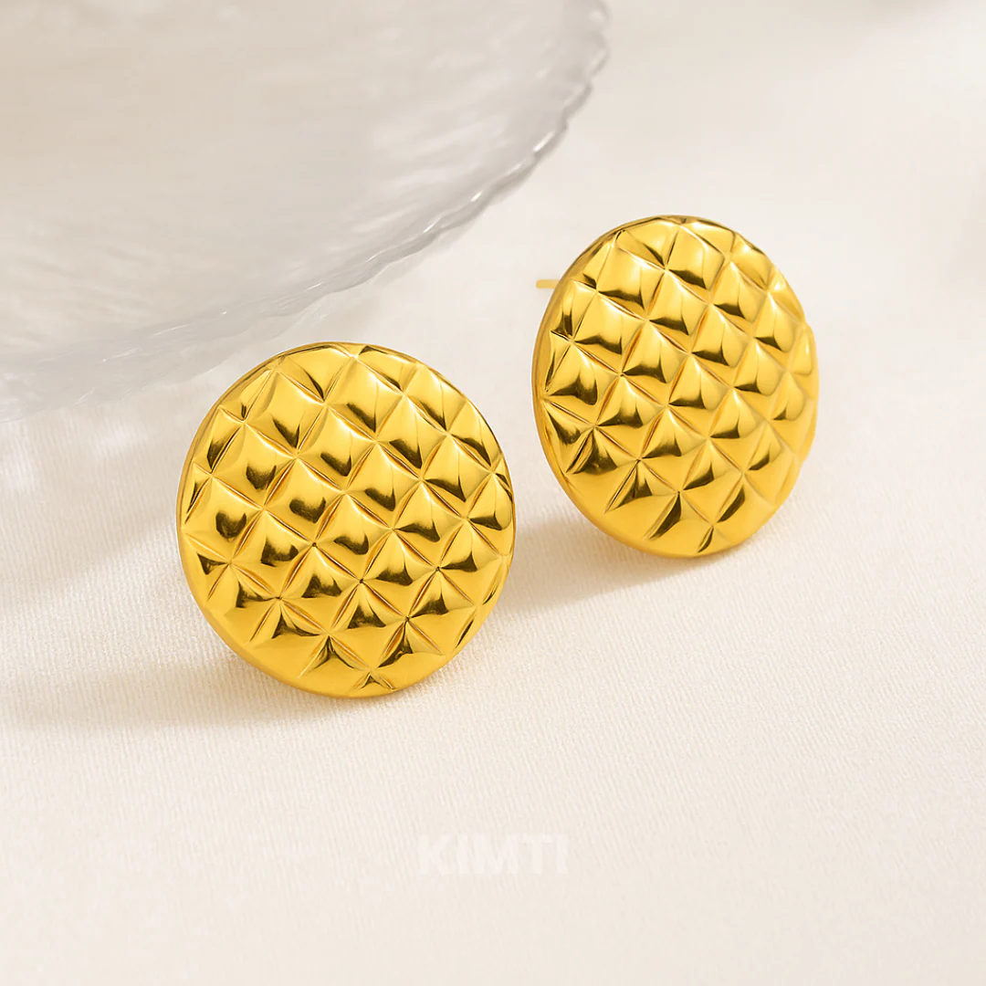 Gold-Toned Textured Round Stud Anti Tarnish Earring