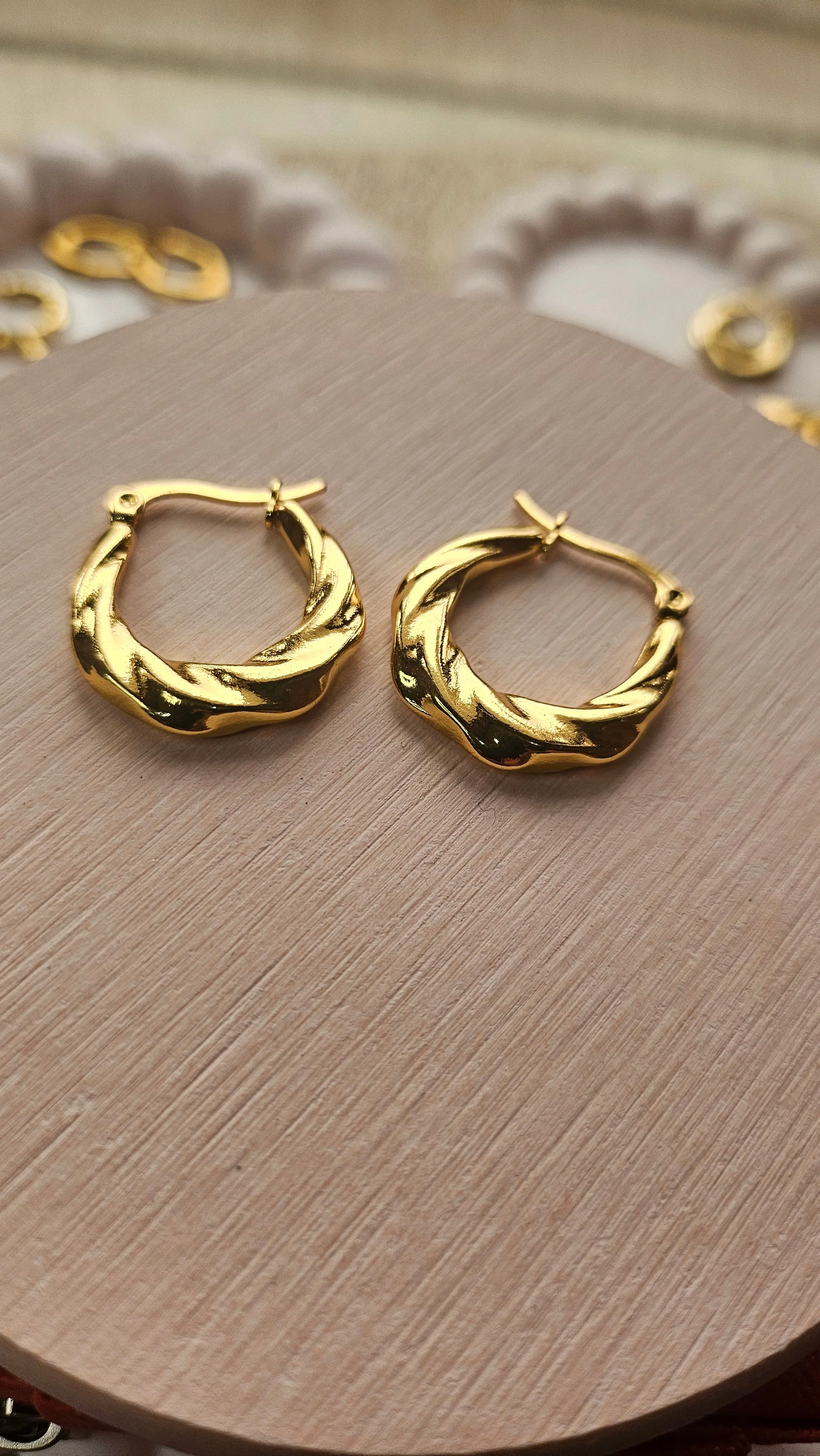 Gold Twisted Hoop Earrings - Image 3