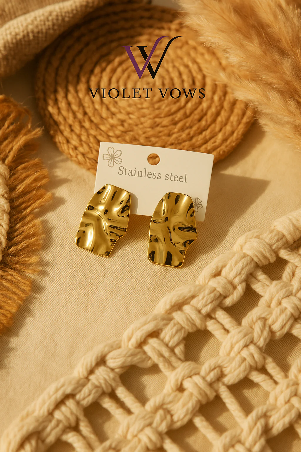 Golden Abstract Shape Earrings - Modern and Sculptural Studs - Image 2
