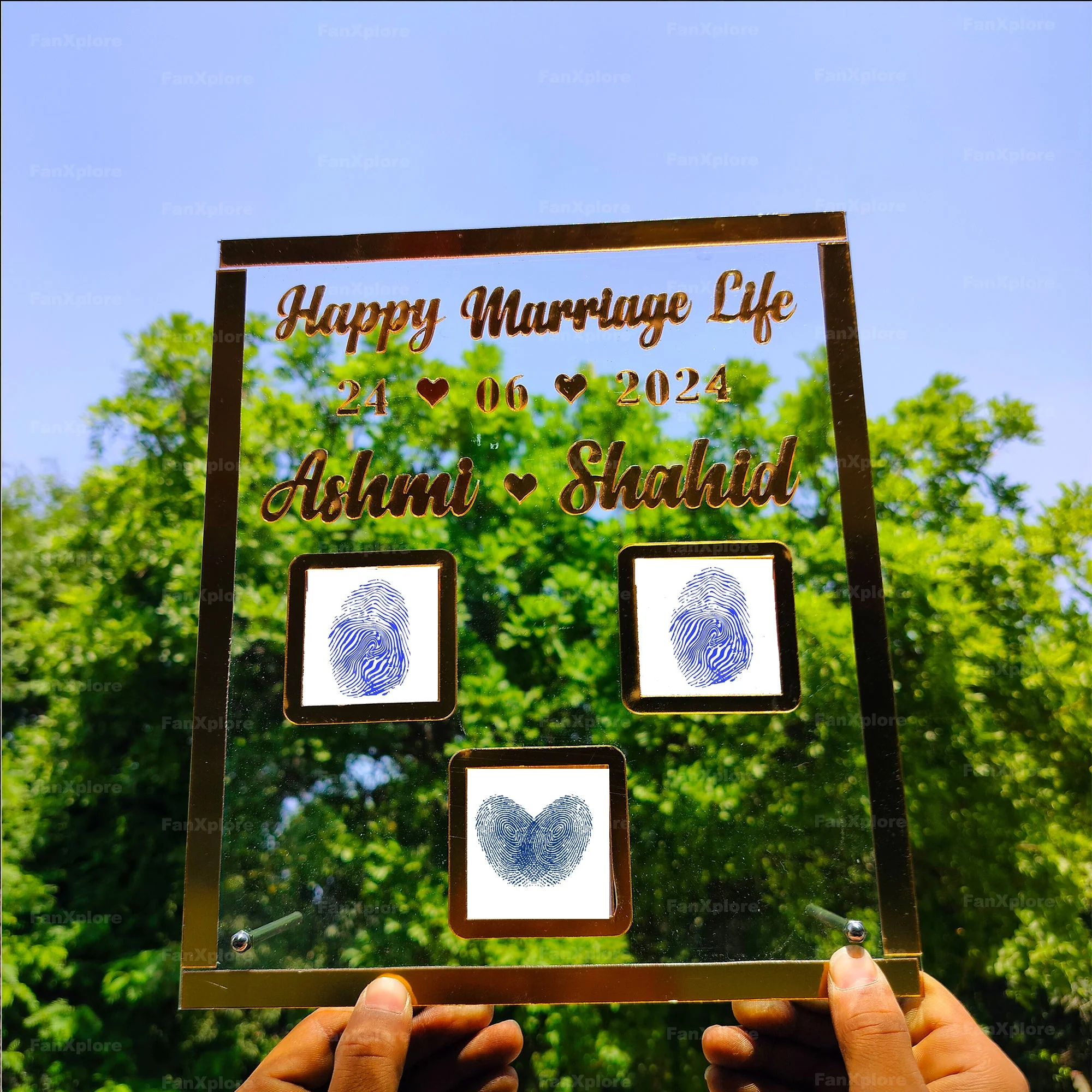 Golden Acrylic Design Couple Thumb Impression Gift Wedding Thumb Print | Couple Gift| Finger Print Gift - Image 2