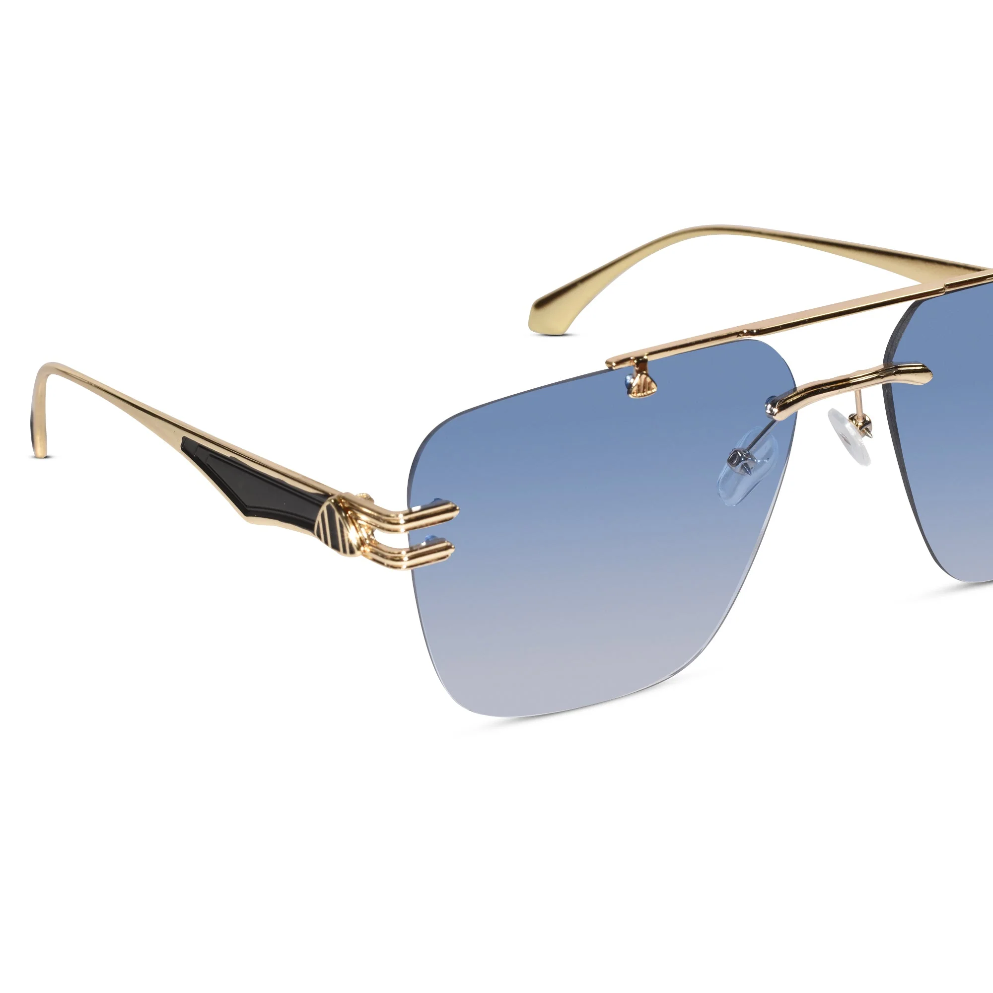 Golden Blue Tint Designer Rimless Sunglasses - Image 3