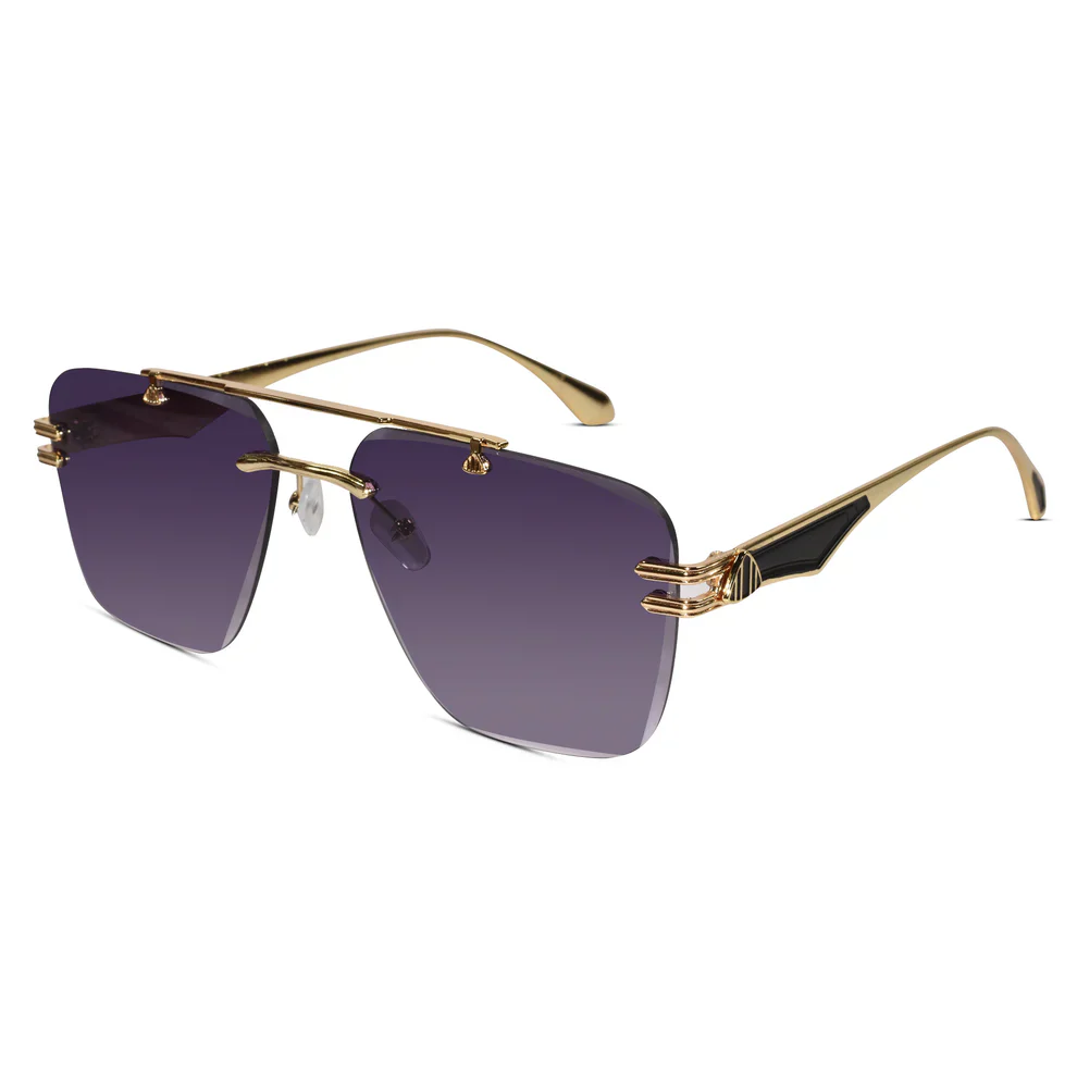 Golden Blue Tint Designer Rimless Sunglasses - Image 5