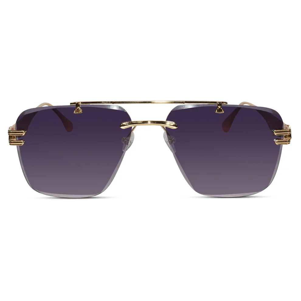 Golden Blue Tint Designer Rimless Sunglasses - Image 6
