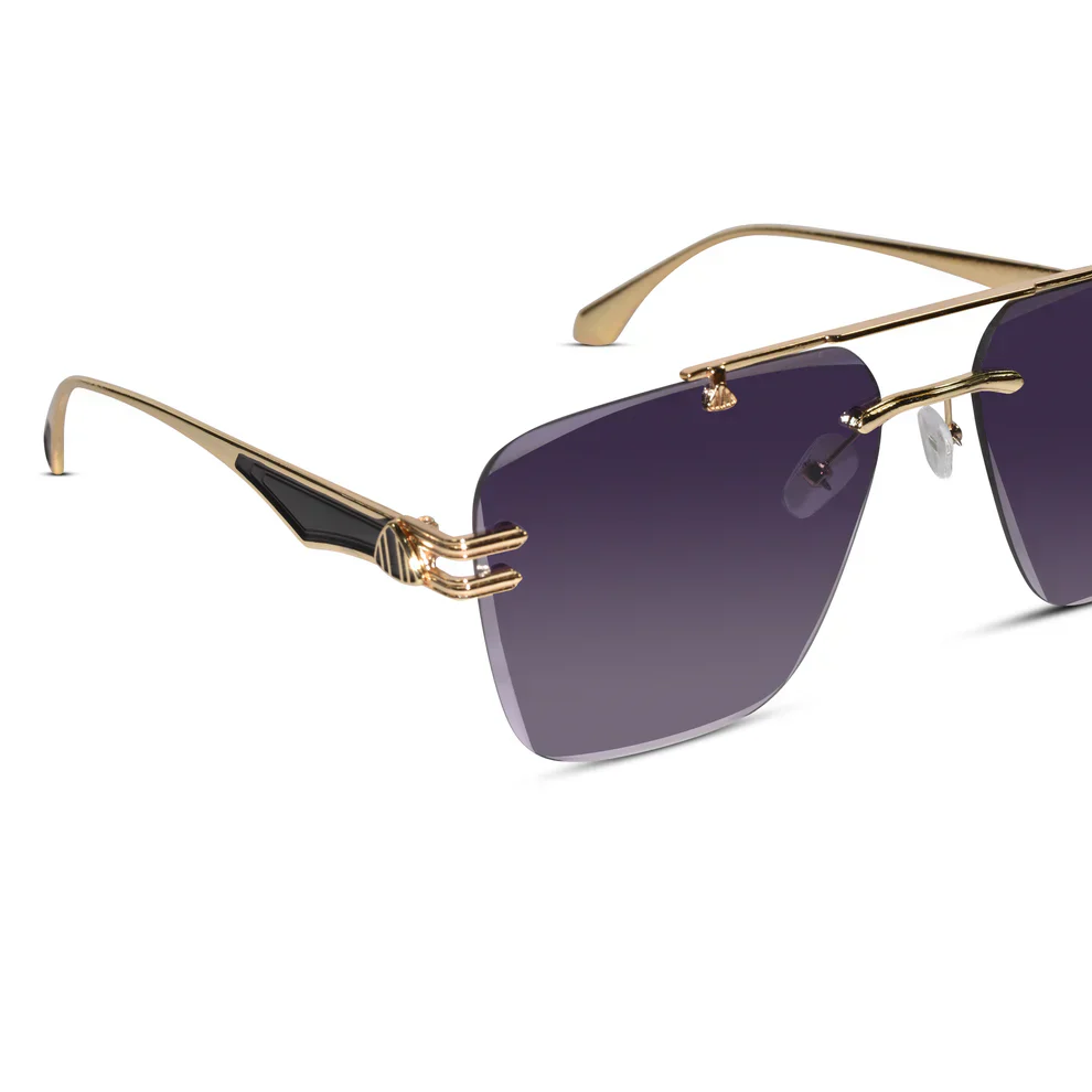 Golden Blue Tint Designer Rimless Sunglasses - Image 7