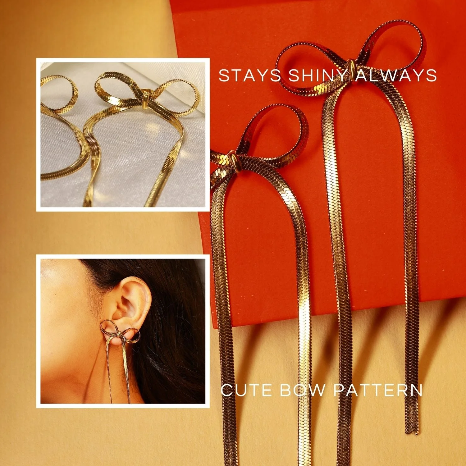 Golden Bow Drop Earrings - Image 3